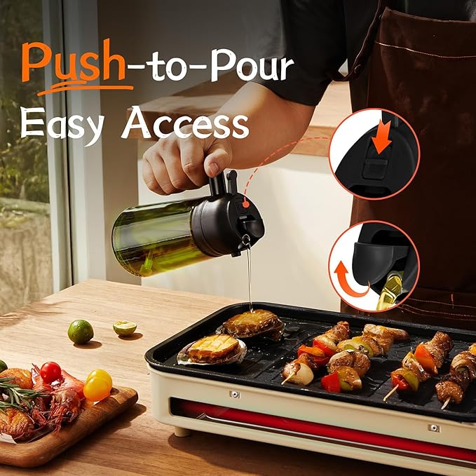 TrendPlain - Original 16oz/470ml Olive Oil Dispenser Bottle for Kitchen Gadgets and Air Fryer Accessories - Olive Oil Sprayer for Cooking w/Stickers - Black&Green