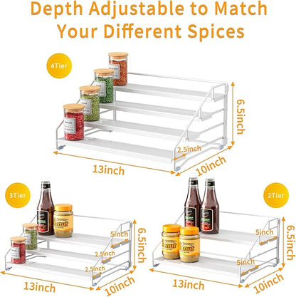 RCHYFEED Spice Rack Organizer for Cabinet,4 Tier Spice Organization for Cabinet Easy Visibility,Tierd Spice Rack Seasoning Organizer for Kitchen Countertop Pantry,Metal(White, 2Pack)