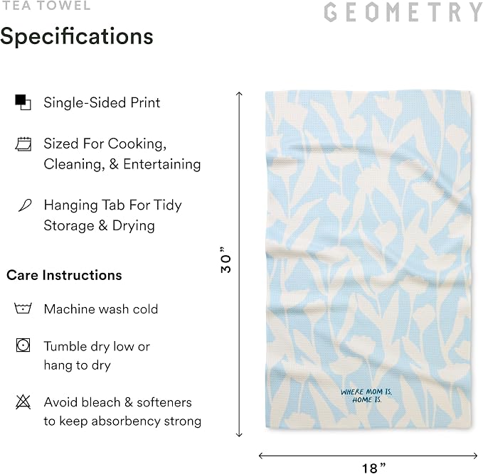 GEOMETRY Tea Towels – Mothers Day Collection – Quick-Dry, Ultra-Absorbent, Reusable Microfiber Kitchen Towels for Drying & Cleaning - Home is Mom - 1 Pack