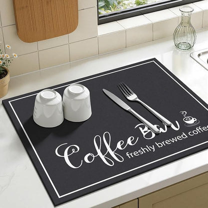 Findosom Dish Drying Mat, 16" x 20" Super Absorbent & Hide Stain Coffee Mat, Cuttable Drying Mat for Kitchen Counter, Coffee Bar Accessories, Under Dish Rack, Coffee Maker, Espresso Machine, Black
