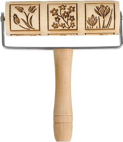 Mrs. Anderson’s Baking Mini Embossing Rolling Pin, Spring Flowers Design, Poplar Wood and Chrome-Plated Iron