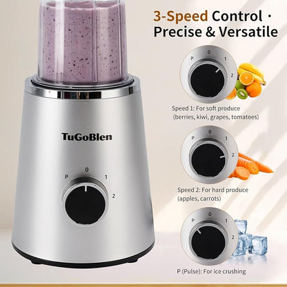 TuGoBlend Mini Blender with 2 Portable Cups (20oz + 13.5oz), 4-Blade Stainless Steel Blade Base, Personal Blender for Smoothies, Shakes, Juices, BPA-Free for Home, Office, Gym & Travel