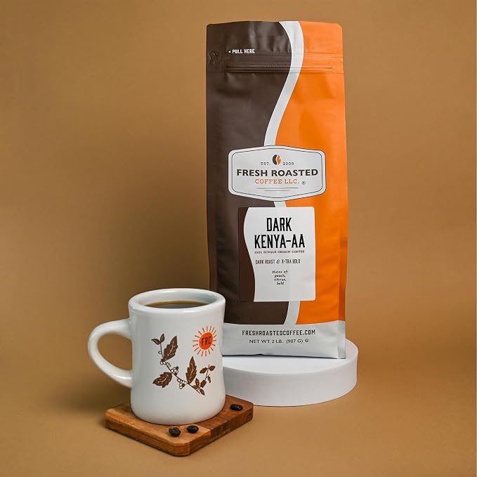 Fresh Roasted Coffee, Dark Kenya AA Drip Ground Coffee, Dark Roast, Kosher, 2 lb (32 oz)