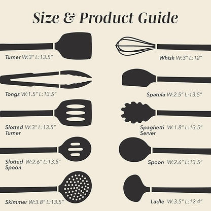 COOK WITH COLOR Silicone Cooking Utensils, Kitchen Utensil Set, Easy to Clean Silicone Kitchen Utensils, Cooking Utensils for Nonstick Cookware, Kitchen Gadgets Set, 10 Pieces, Black