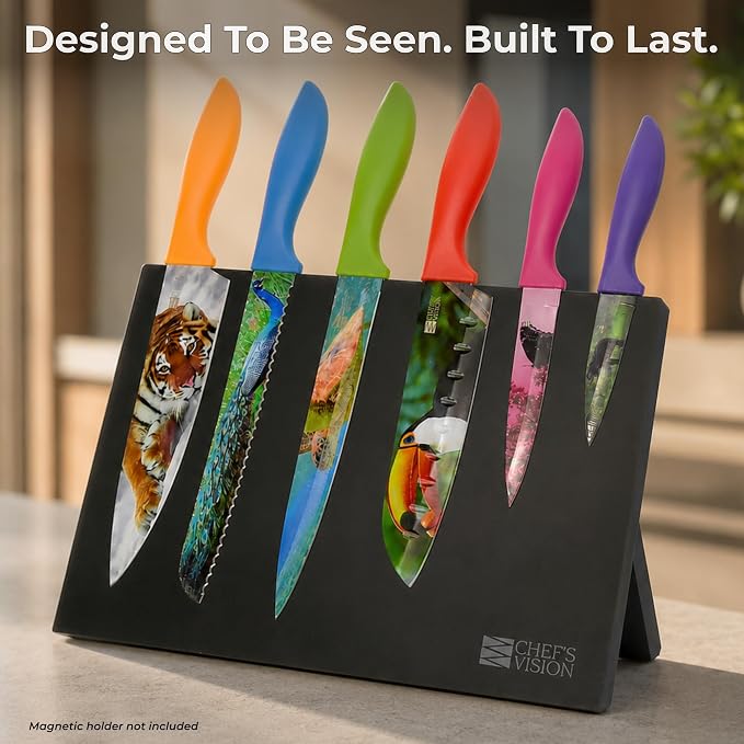 CHEF'S VISION Wildlife Knife Set-6-Piece Stainless Steel Cutting Knives Set for Kitchen with Stunning Animal Designs - Great Gift for Women or Men - Unique Kitchen Knife Set Gift for Nature Lovers