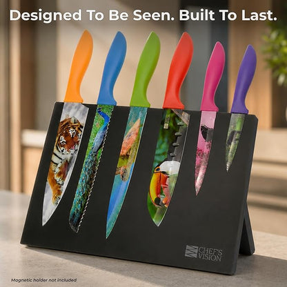 CHEF'S VISION Wildlife Knife Set-6-Piece Stainless Steel Cutting Knives Set for Kitchen with Stunning Animal Designs - Great Gift for Women or Men - Unique Kitchen Knife Set Gift for Nature Lovers