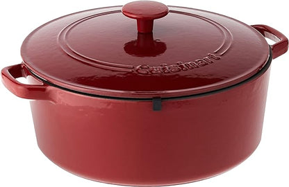 Cuisinart Chef's Classic Enameled Cast Iron Dutch Oven with Lid, Porcelain Enameled Interior, Oven Safe, Induction Compatible, 7-Quart, Round, Cardinal Red