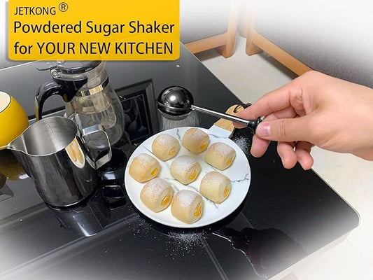 JETKONG Baker's Dusting Wand for Sugar, Flour and Spices, Stainless Steel Powdered Sugar Shaker Duster Sifter, Set of 2 (Black)