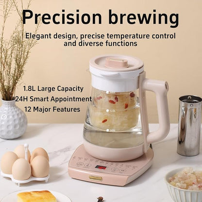 Health Pot Electric Kettle with Infuserand stew pot,Smart Fruit Hot Tea Maker, Temperature Control and Tea Keep Warm, 12 Functional Procedures, 1.8 Liters of Capacity