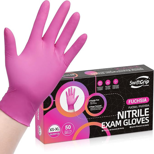 SwiftGrip Powder-Free Nitrile Gloves, 3-mil, Disposable Nitrile Gloves, Latex-Free, Powder-Free - Pink/Fuchsia