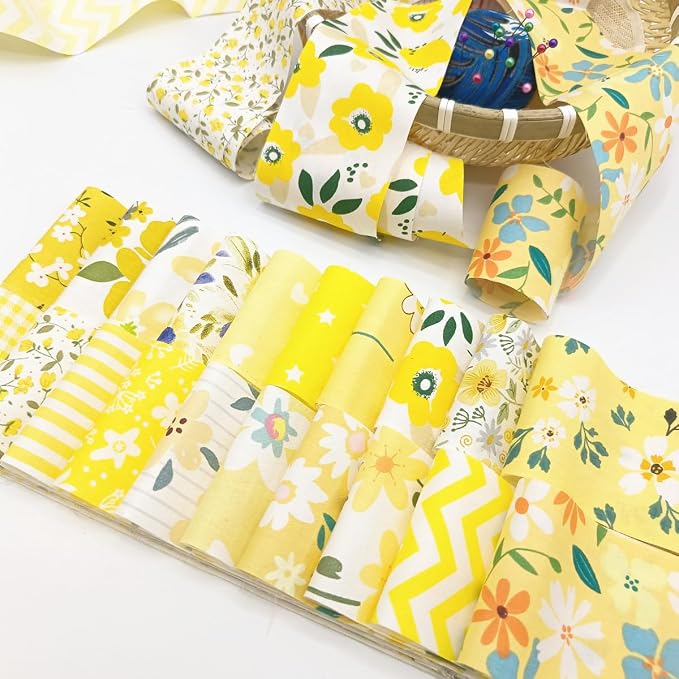 7 pcs 20" x 20" Cotton Fabric DIY Making Supplies Quilting Patchwork Fabric Fat Quarter Bundles DIY for Quilting Cotton Patchwork Cushions (Orange, 2.4" x19")