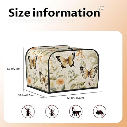 Butterfly Flower Vintage 4 Slice Toaster Cover, Dustproof, Waterproof, Polyester, Wide Slot, Fingerprint Protection, Kitchen Appliance Cover