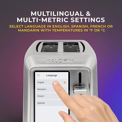 Kalorik Toaster VIVID TOUCH Series 2-Slice with Large High-Resolution Touchscreen and Customizable Cooking Presets by Bread Type, Features Wide Slots and High Lift Lever, 1000-Watts, Stainless Steel