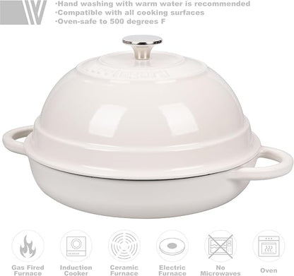 VORRINGARD Cast Iron Enameled Dutch Oven Pot with Lid for Bread Baking, Bread Oven, 6 Quart, White