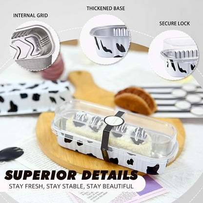 24 Pack Mini Loaf Pans, 7.5oz Mini Cake Pan & Mini Cupcake Pan Set – Disposable Aluminum Baking Pans with Lids, Spoons & Stickers, Premium Sturdy Gift Set for Cakes, Cupcakes, Desserts & Party Treats