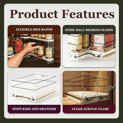 Vertical Spice Cabinet Mounted Spice Rack Drawer - Pull Out Cabinet Organizer - Cupboard Organizers & Storage - Pantry Shelf -45 Half Sized Jars, 3 Drawers, 2 Tiers (6.9" W x 9.25" H x 10.6" D, Cream)