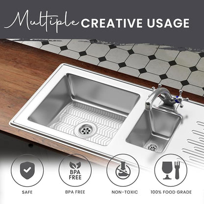 DecorRack White Sink Protectors for Kitchen, Plastic 12" x 11" Dish Rack, Protect Sink from Stains, Damage, Scratches, Dishwasher Safe Grid Mat for Kitchen (White)