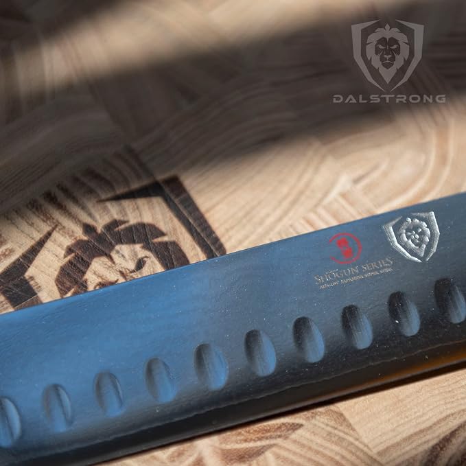 Dalstrong Slicing Carving Knife - 12 inch Granton Edge - Shogun Series - Damascus - Japanese AUS-10V Super Steel Kitchen Knife - Vacuum Treated - Crimson Red ABS Handle - Razor Sharp Knife - w/Sheath
