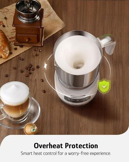 Hazel Quinn Milk Frother and Steamer, Variable Temp and Thickness, Detachable for Dishwasher Safe, 400ml / 13.5oz Milk Warm for Hot & Cold Latte, Cappuccino Hot Chocolate - Pearl White