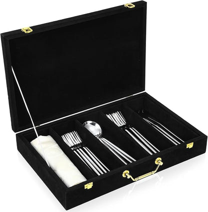 Pickmesh Silverware Case with Lid and Handle, Silverware Storage Box Sterling Silver Flatware Chest Without Silver Tarnish Proof Utensils Organizer for Kitchen Decor Wedding Gifts(Black,1 Layer)