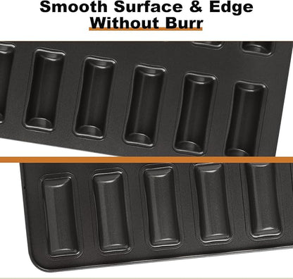 2 Pack Financier Cake Baking Pan, 12-Cavity Non-Stick Rectangle Muffin Pan, Carbon Steel Financier Cake Mold, Biscuits Cookies Bakeware for Oven Baking – Black