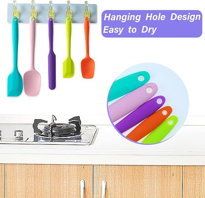Silicone Spatula Set, 5 Piece Food Grade Rubber Spatulas for Baking, Cooking, and Mixing High Heat Resistant Non Stick Dishwasher Safe BPA-Free (Macaron blue)