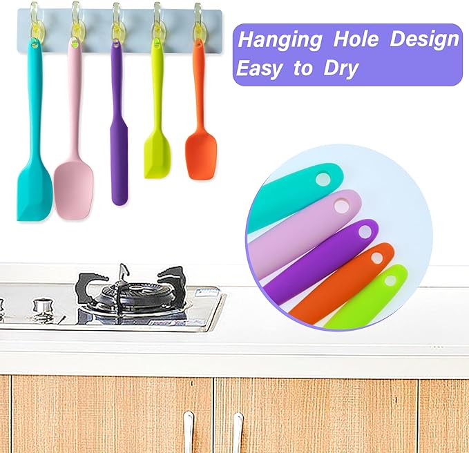 Silicone Spatula Set, 5 Piece Food Grade Rubber Spatulas for Baking, Cooking, and Mixing High Heat Resistant Non Stick Dishwasher Safe BPA-Free (Lavender)