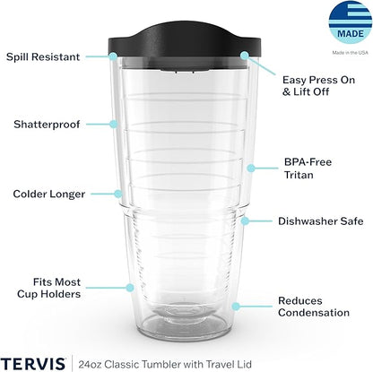 Tervis Made in USA Double Walled Clear & Colorful Lidded Insulated Tumbler Cup Keeps Drinks Cold & Hot, 24oz, Navy Lid