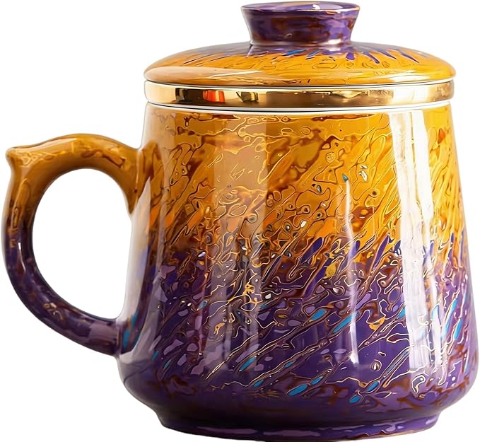 Lacquer Moment Handcrafted One-of-a-Kind Lacquer Cup 360ml (12.2oz) with Removable Infuser Artisan Chinese Lacquerware Luxury Gift for Her Him Mother’s Day Birthday Anniversary (Amber Twilight)