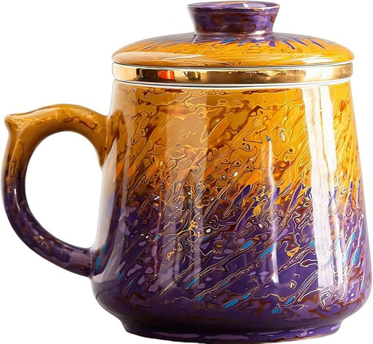 Lacquer Moment Handcrafted One-of-a-Kind Lacquer Cup 360ml (12.2oz) with Removable Infuser Artisan Chinese Lacquerware Luxury Gift for Her Him Mother’s Day Birthday Anniversary (Amber Twilight)