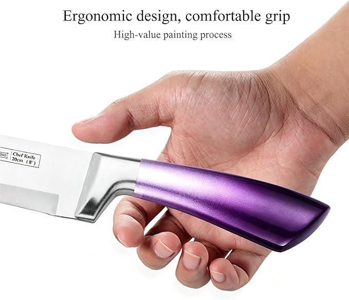 Elegant Purple 9-Piece Kitchen Knife Set with Acrylic Block,Non Stick Sharp Stainless Steel Chef Knives with Sharpener,Gift Ready Cutlery Set for Women