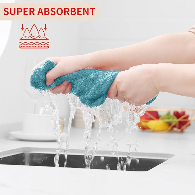 Homaxy 100% Cotton Waffle Weave Kitchen Dish Towels, Ultra Soft Absorbent Quick Drying Cleaning Towel, 13 x 28 Inches, 24-Pack, Lake Blue