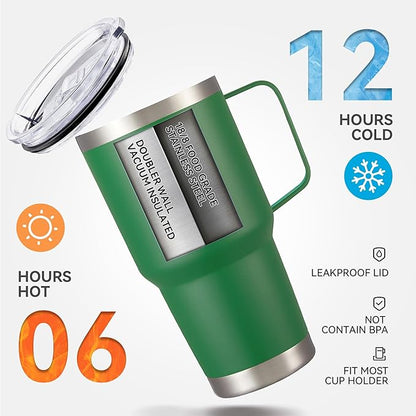 30 oz Tumbler with Handle and Lid, Stainless Steel Tumblers Bulk Double Wall Vacuum Insulated Travel Mug Leak Proof Cup Keep Drinks Cold and Hot Dark Green, 12 Pack