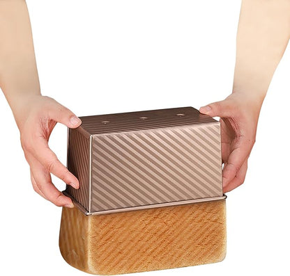 Small Pullman Loaf Pan with Lid, 0.5 lb Dough Capacity, Mini Bakeware Carbon Steel Toast Mold for Baking Bread
