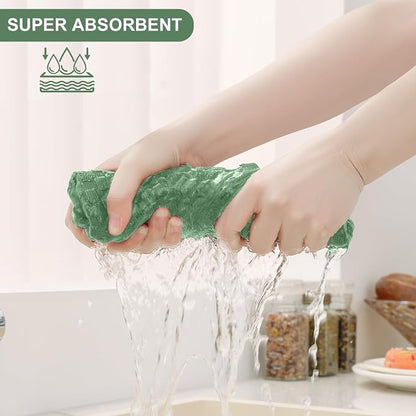 Homaxy 100% Cotton Kitchen Towels and Dishcloths Set, 12 x 12 & 15 x 25 Inches, Set of 12 Bulk Terry Cloth Dish Towels, Super Soft and Absorbent Hand Towel with Hanging Loop, Grass Green