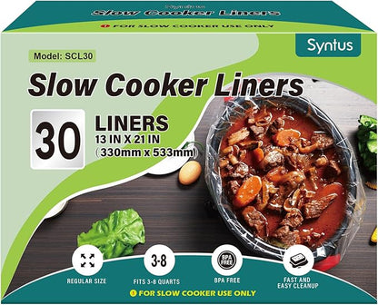 Syntus Slow Cooker Liners, 30 Count Cooking Bags Large Size Disposable Pot Liners Plastic Bags, Fit 3QT to 8QT for Slow Cooker Cooking Trays, 13"x 21", 30 Liners