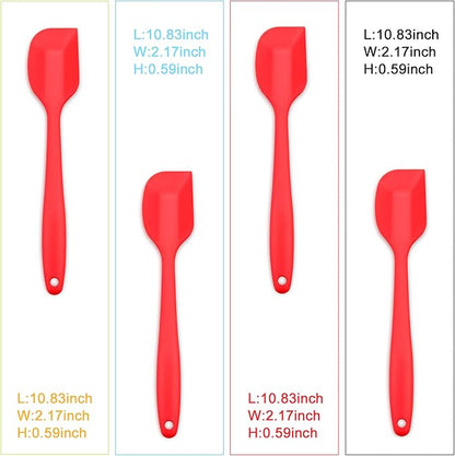 4‑Piece Silicone Spatulas Set Heat Resistant 600°F Seamless Steel‑Core Rubber Spatulas for Nonstick Cookware ALLWIN HOUSEWARE Uniform Length Kitchen Spatulas for Cooking & Baking, Red