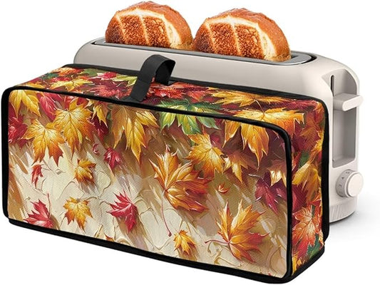 Toaster Cover 2 Slice Maple Leaf Fabric Water-Resistant Folding 2 Slice Slim Toaster Cover, Heat-Resistant Thanksgiving Protective Covers for Small Appliance