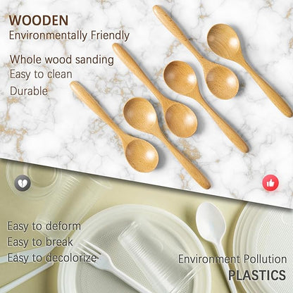 6 PCS Wooden Spoons for Honey, 6.7 inch Small Wooden Spoons - Terrific for Tea, Coffee & Soup, Little Beech Wood Serving Table Spoon Set, Bulk Bamboo Teaspoon for Eating with Unique Design