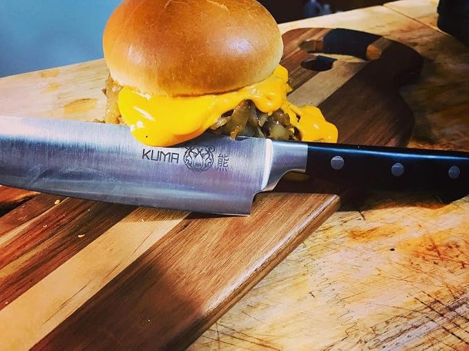 KUMA Chef Knife Set (3 items) - Razor Sharp Out The Box - 8 Inch Chef's Knife for Carving, Slicing, Chopping - Great Ergonomic Handle - Kitchen Knives (Pro Bolster Edition + Paring Knife + Honing Rod)