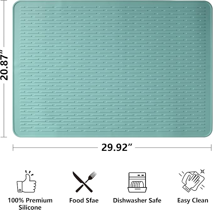 Stove Top Cover for Electric Stove- Range Covers for Electric Stove,Silicone XXL Dish Drying Mat, Glass Cooktop Covers, Flat RV Range top Mats (Aqua Thickened, 30"x21")