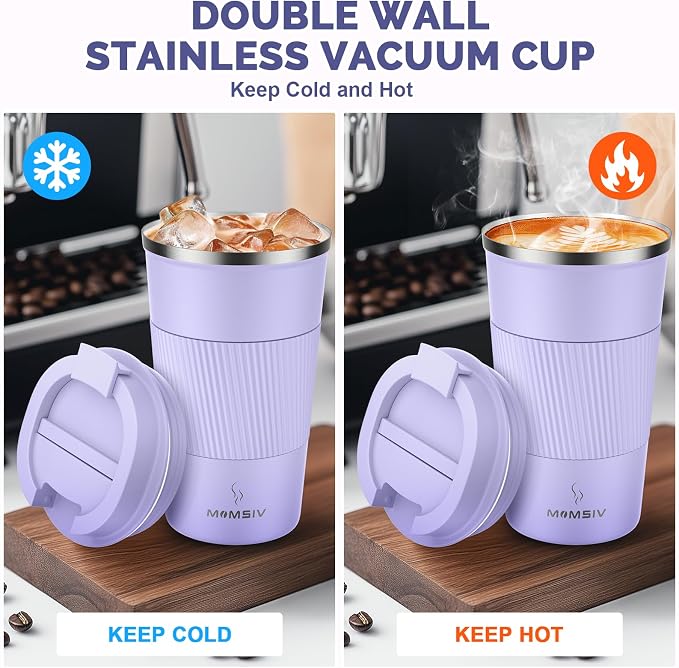 MOMSIV 17oz Travel Mug, Insulated Coffee Cup with Leakproof Lid, Travel Coffee Mug Vacuum Stainless Steel Double Walled Reusable Coffee Cup for Hot and Cold Water Coffee