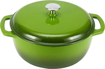 Amazon Basics Enameled Cast Iron Dutch Oven Pot with Lid, Round, Dual Handles, Heavy-Duty, Oven Safe for Stews, Roasting, Baking, 6-Quart, Green