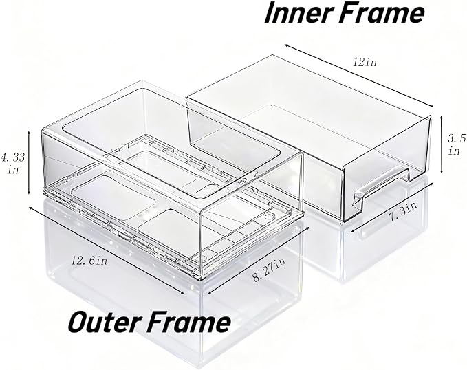 Clear Acrylic Stackable Storage Drawers, Plastic Refrigerator Organizer Bins with Handles for Undersink, Cabinet, Fridge, Closet, Pantry, Office, Bathroom, Kitchen(2 Pack)