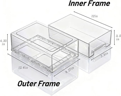 Clear Acrylic Stackable Storage Drawers, Plastic Refrigerator Organizer Bins with Handles for Undersink, Cabinet, Fridge, Closet, Pantry, Office, Bathroom, Kitchen(2 Pack)