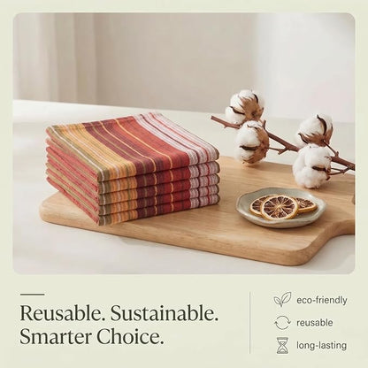 Urban Villa Kitchen Towels Harvest Stripes Towels Set of 6 20" X30” 100% Cotton Highly Absorbent Quick Drying Dish Cloths & Dish Towels Thanksgiving Fall Tea Towels with Hanging Loop Towels