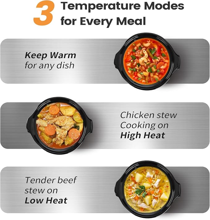 KOOC Small Slow Cooker, 2 Quart, Free Liners Included for Easy Clean-up, Upgraded Ceramic Crock, Adjustable Temp, Nutrient Loss Reduction, Stainless Steel, Silver, Round