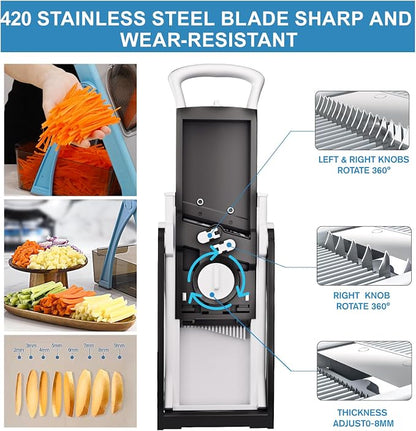 [All in 1] Upgraded Version Safe Mandoline Slicer for Kitchen, Adjustable Thickness. Veggie Slicer, Rapid Prep Mandoline, Detachable Blade, Cleaning Brush (WhiteBlack)