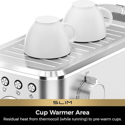 CHULUX Slim Espresso Machine with Milk Frother, 20 Bar Professional Italian Pump Espresso Coffee Machine for Home Cappuccino & Latte Maker, Stainless Steel, Silver