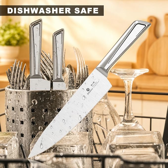 imarku 14-Piece Knife Set with Block, Built-in Sharpener, High Carbon Stainless Steel Kitchen Knives, Dishwasher Safe, Rust Resistant, Non-Slip Handle – Gift for Home Cooks & Chefs, White